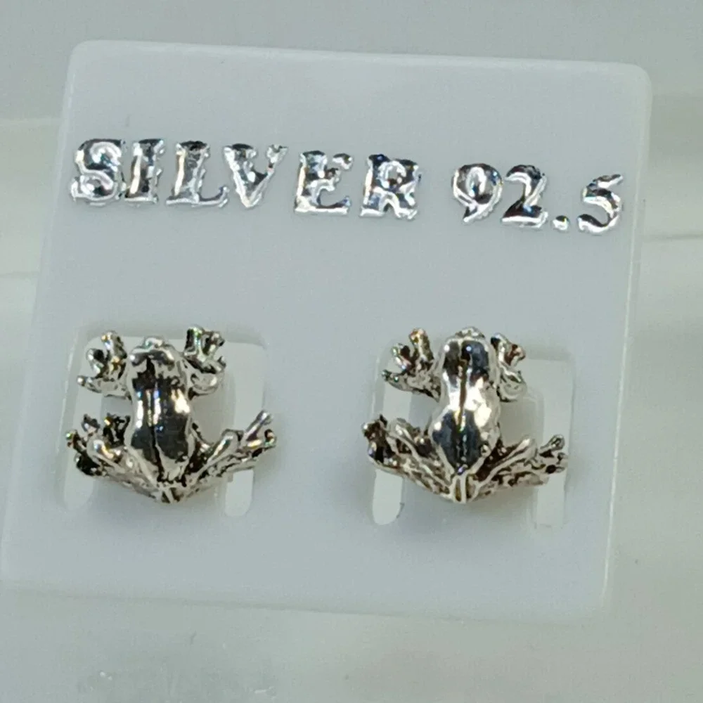 Vintage 90s Sterling Silver 925‎ Frog Stud Earrings Animal Nature Jewelry  - New